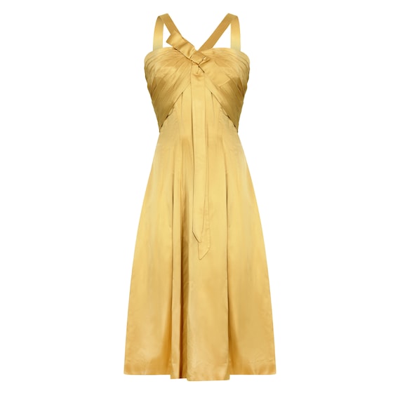 1950/'s1960/'s Chiffon Pleated Bodice Sleeveless Party Dress