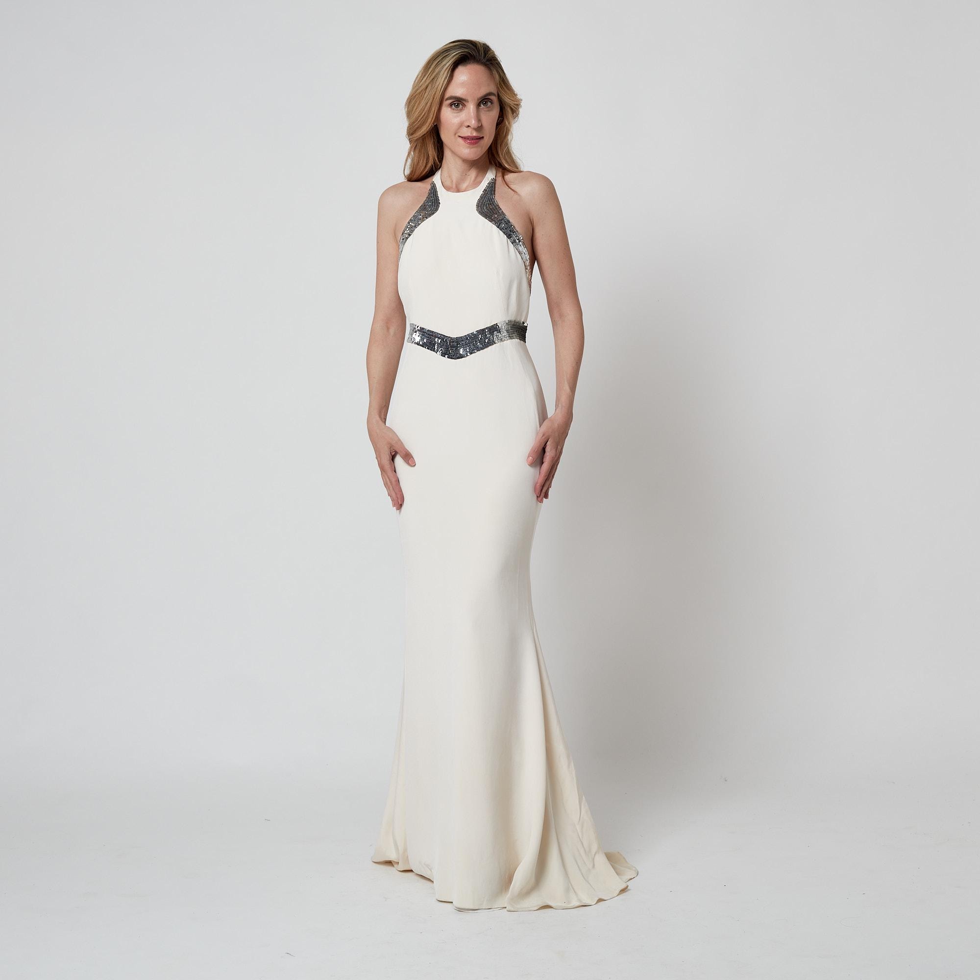 2010s Roberto Cavalli White and Silver Sequin Evening Gown - Etsy