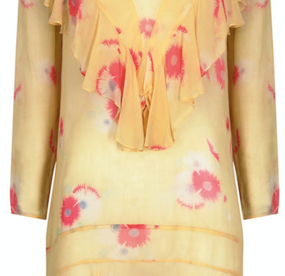 1920s Yellow Chiffon Floral Dress - image 6