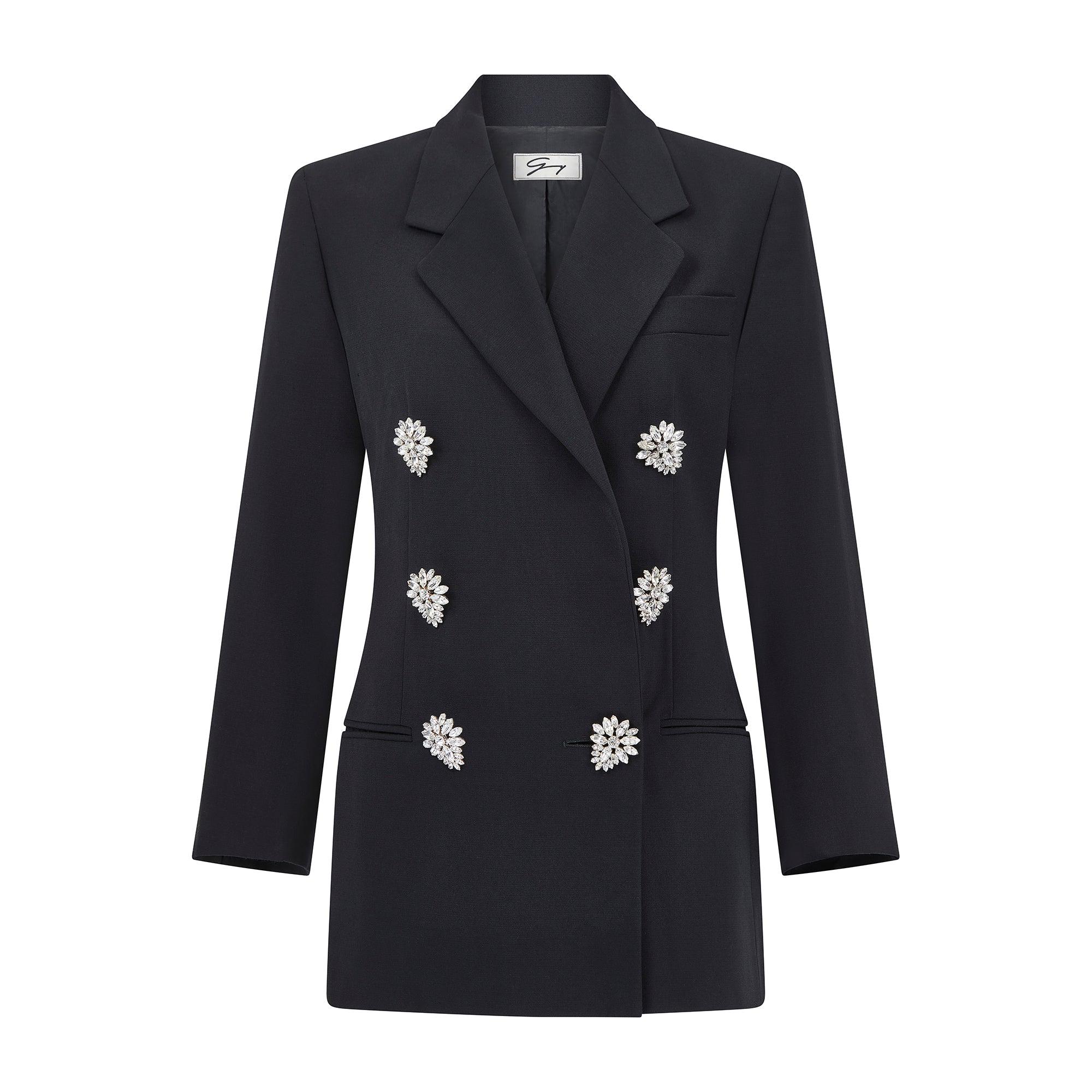 1990s Gianni Versace for Genny Black Jacket With Oversized Crystal