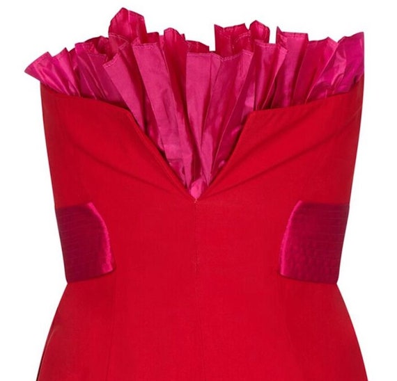 1980s Gianfranco Ferre Red Cocktail Dress With Pi… - image 3