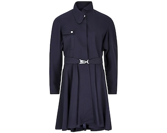 1990s Thierry Mugler Navy Wool Coat Dress with Belt