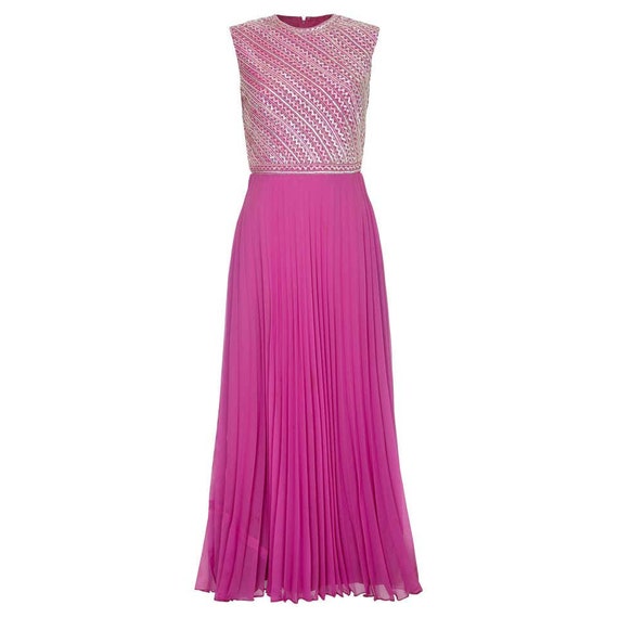 Hannalore 1960s Pink Chiffon Sequined Pleated Dres