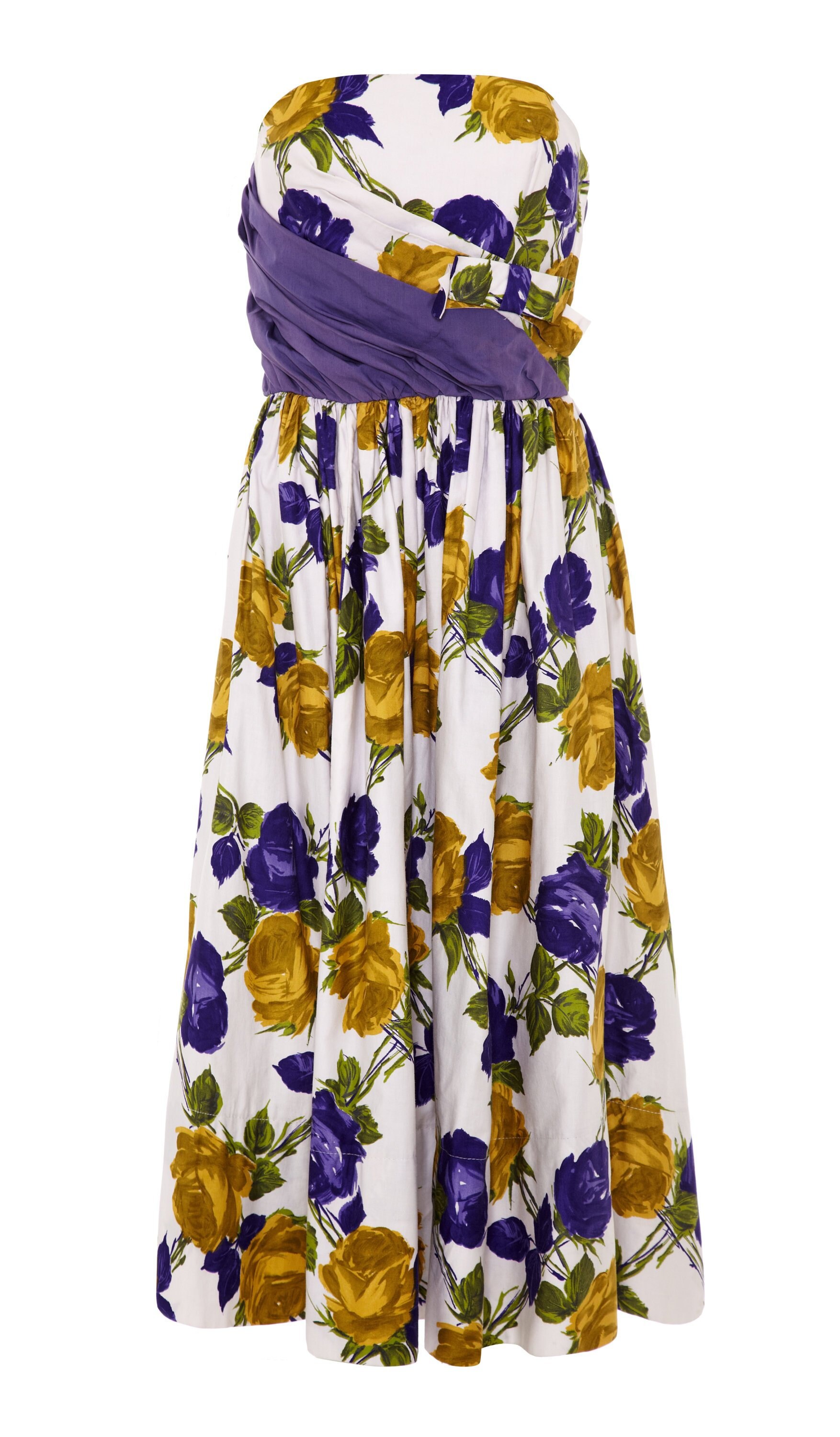 1950s Jean Allen Purple and Yellow Rose Print Strapless Cotton Dress - Etsy