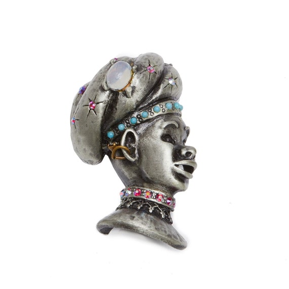 Vintage 1960s Pewter Har Sultan Blackamoor Brooch