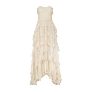 1950s Strapless Ruffle Layered Net White Wedding Dress