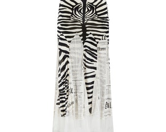 2005 John Galliano Zebra and Newspaper Print Silk Skirt