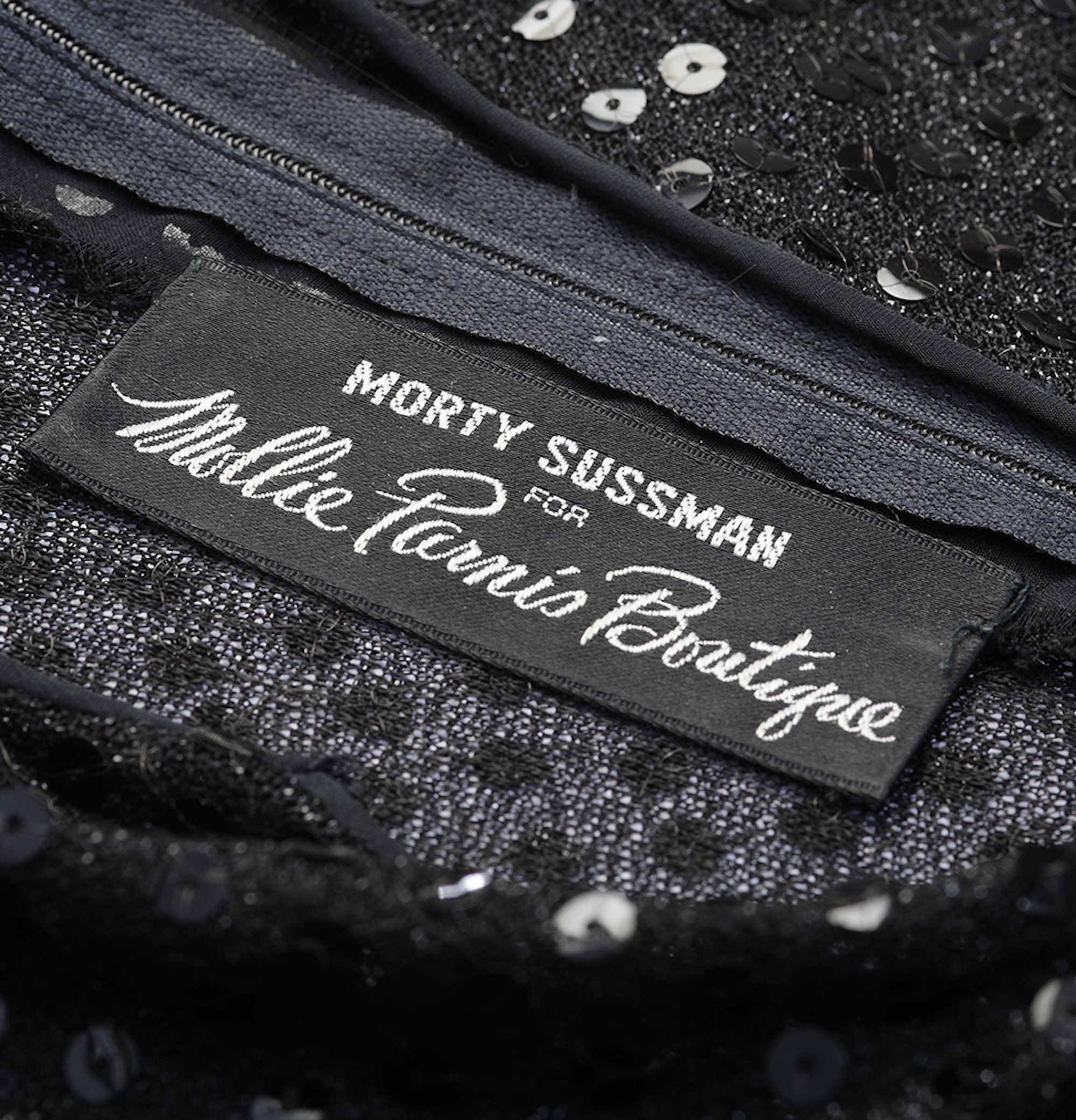 トップス 60s Vintage Morty Sussman Mollie Parnis 1970s Morty Sussman for Mollie Parnis Black Sequinned Dress