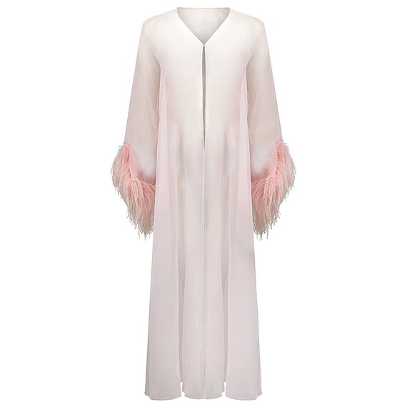 1960s Pale Pink Chiffon Peignoir Gown With Feather