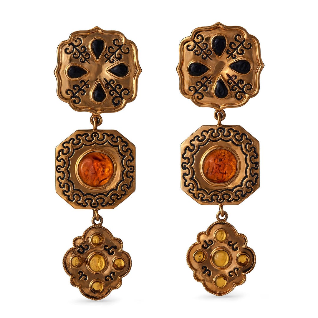 Boucles D'oreilles Vintage Isabel Canovas - Or Et Bleu - Occasion - Bijou élégant Et Rétro
