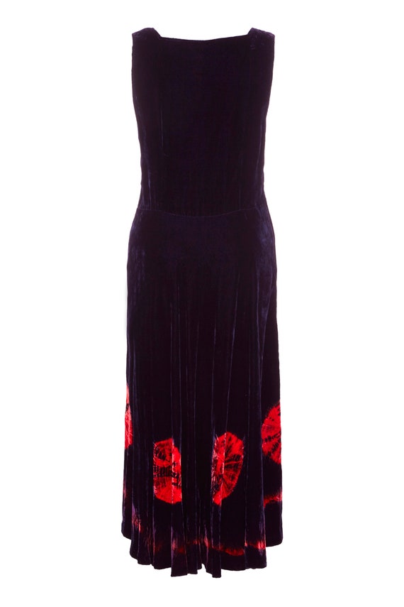 1970s Does 1940s Purple & Red Velvet Tie-Dye Dress - image 2