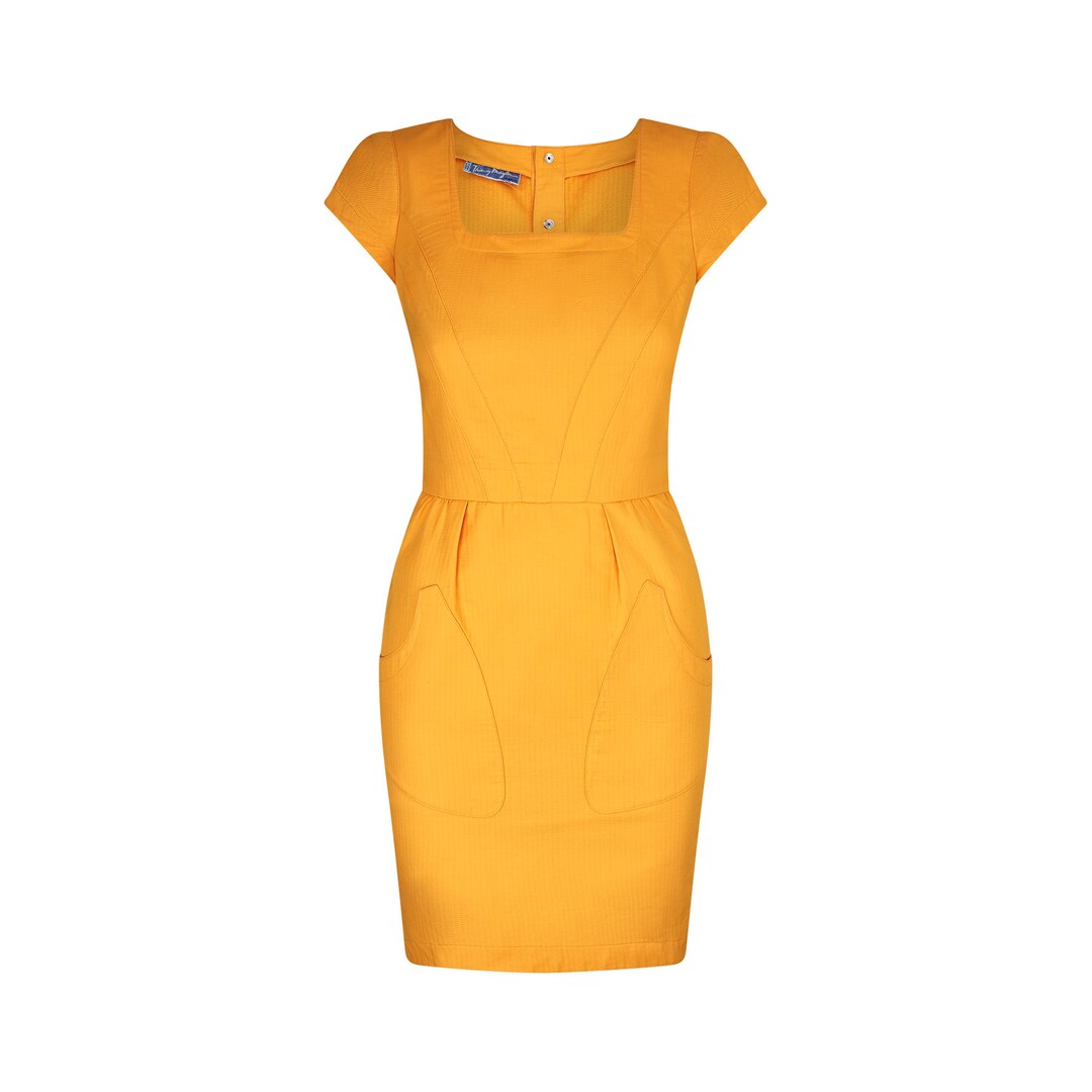 1990s Thierry Mugler Yellow Textured Cotton Dress - Etsy