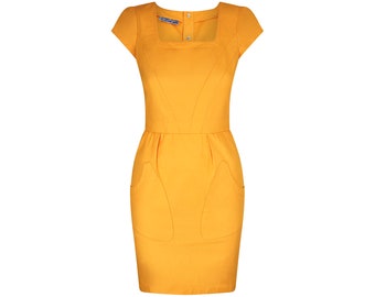 1990s Thierry Mugler Yellow Textured Cotton Dress