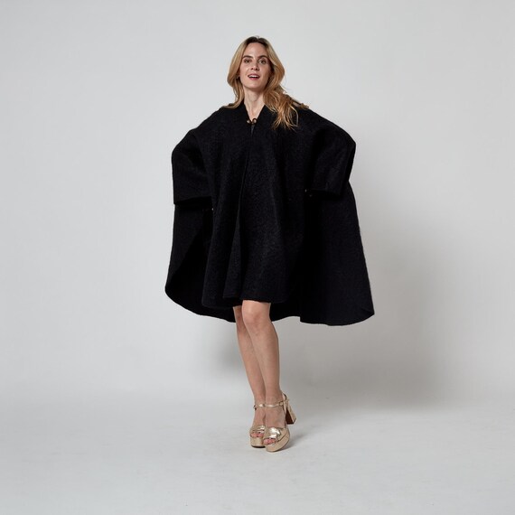 1980s Maurice Daquin Black Felt Wool Cape Coat - Etsy