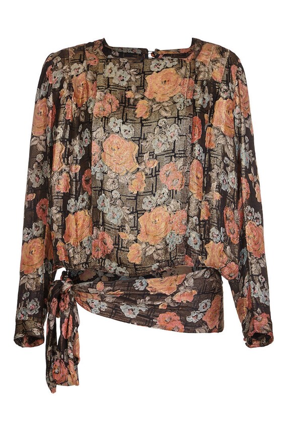 Vintage 1920s Rose Print Lame Blouse