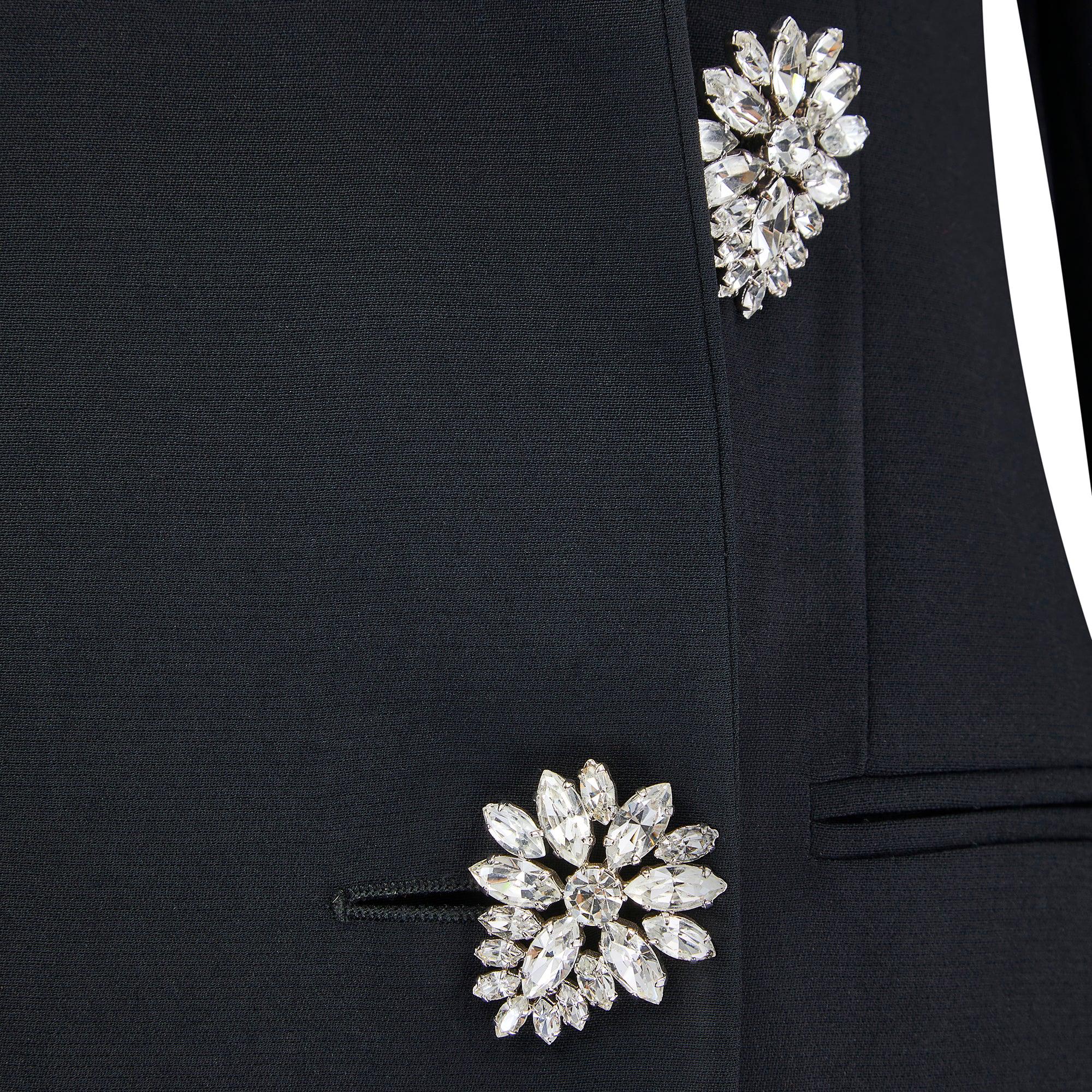 1990s Gianni Versace for Genny Black Jacket With Oversized Crystal