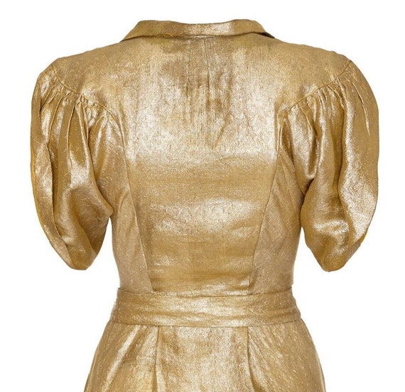 1930s Gold Lame Party Dress with Cape Sleeves and… - image 4