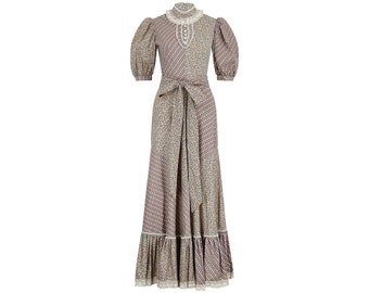 1970er Jahre Gina Fratini Patchwork Boho Blumen Print Kleid