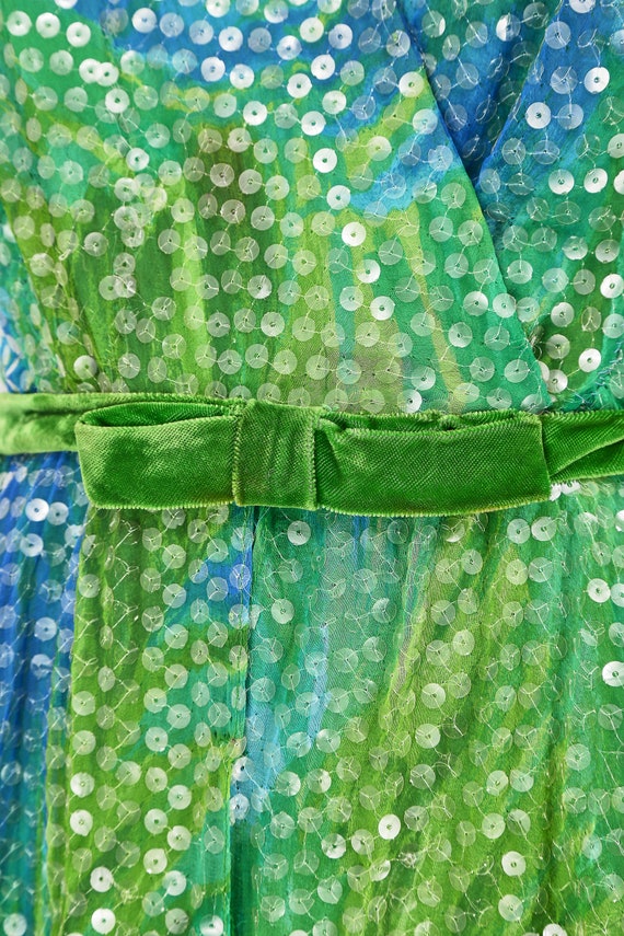 1960s William Travilla Green and Blue Sequin Dress - image 4