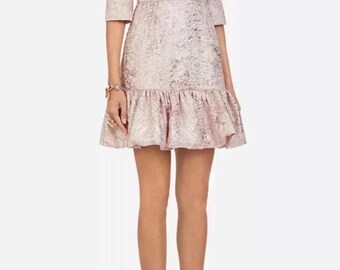 dolcegabbana feather trimmed metallic jacquard mini dress Dolce&Gabbana Feather-Trim Sequined Fishnet Long-Sleeve Mini Dress