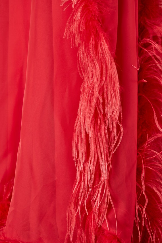 1970s Guy Laroche Couture Coral Red Feather Dress - image 4