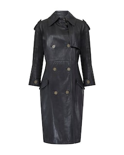 1990s Gianni Versace Black Leather Trench Coat With Medusa Buttons