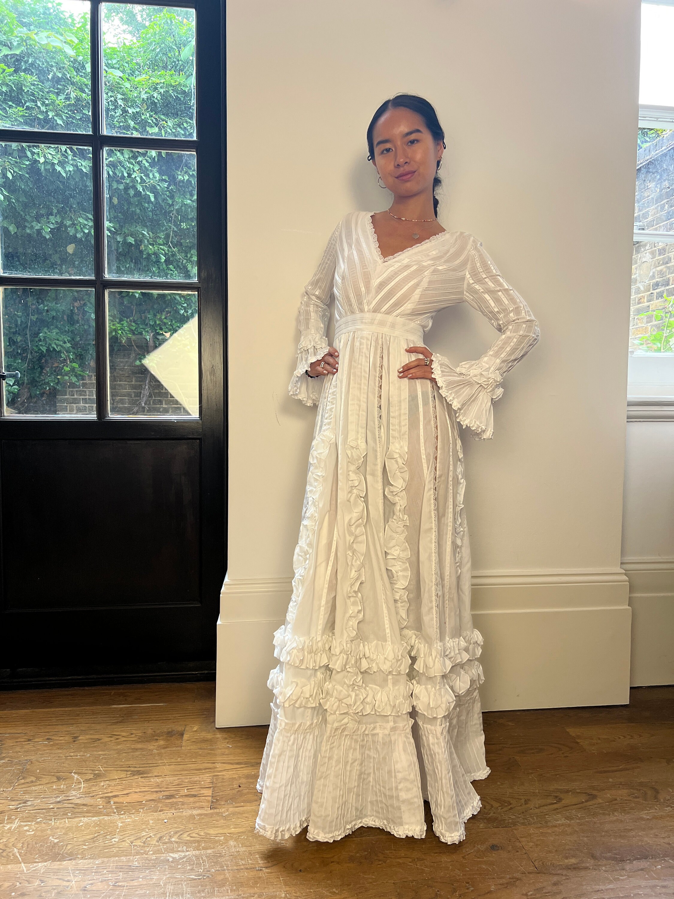 1970s Mexicana White Cotton and Lace Wedding Dress