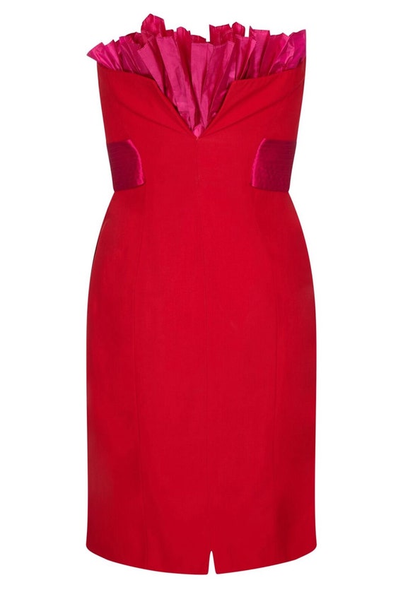 1980s Gianfranco Ferre Red Cocktail Dress With Pi… - image 2