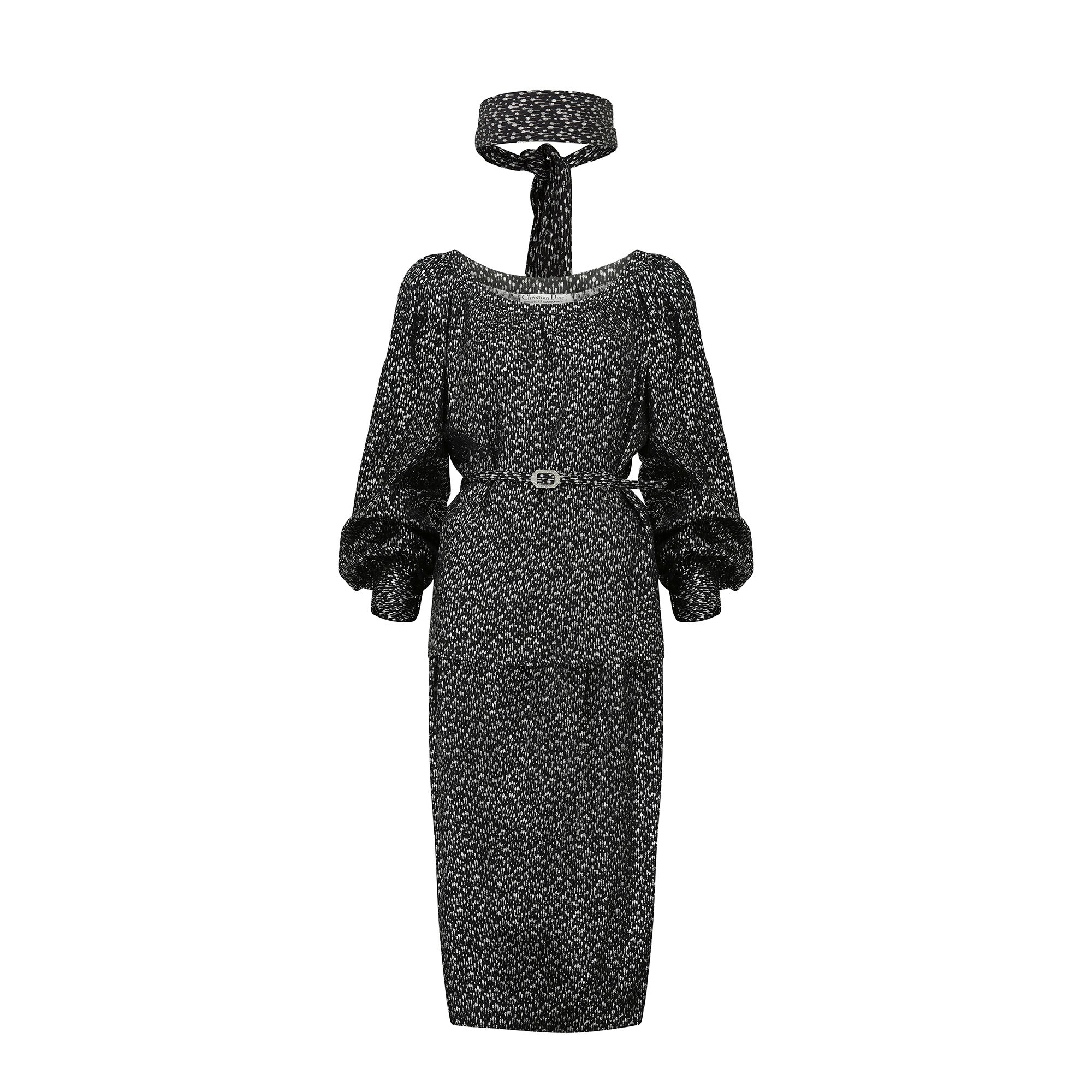 1970s Christian Dior Black and Silver Lame Skirt Suit (4