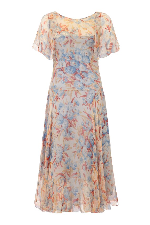 1920s Silk Chiffon Floral Dress Size 6