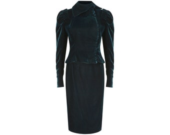 2003 Givenchy Fall Haute Couture Green Velvet Skirt Suit