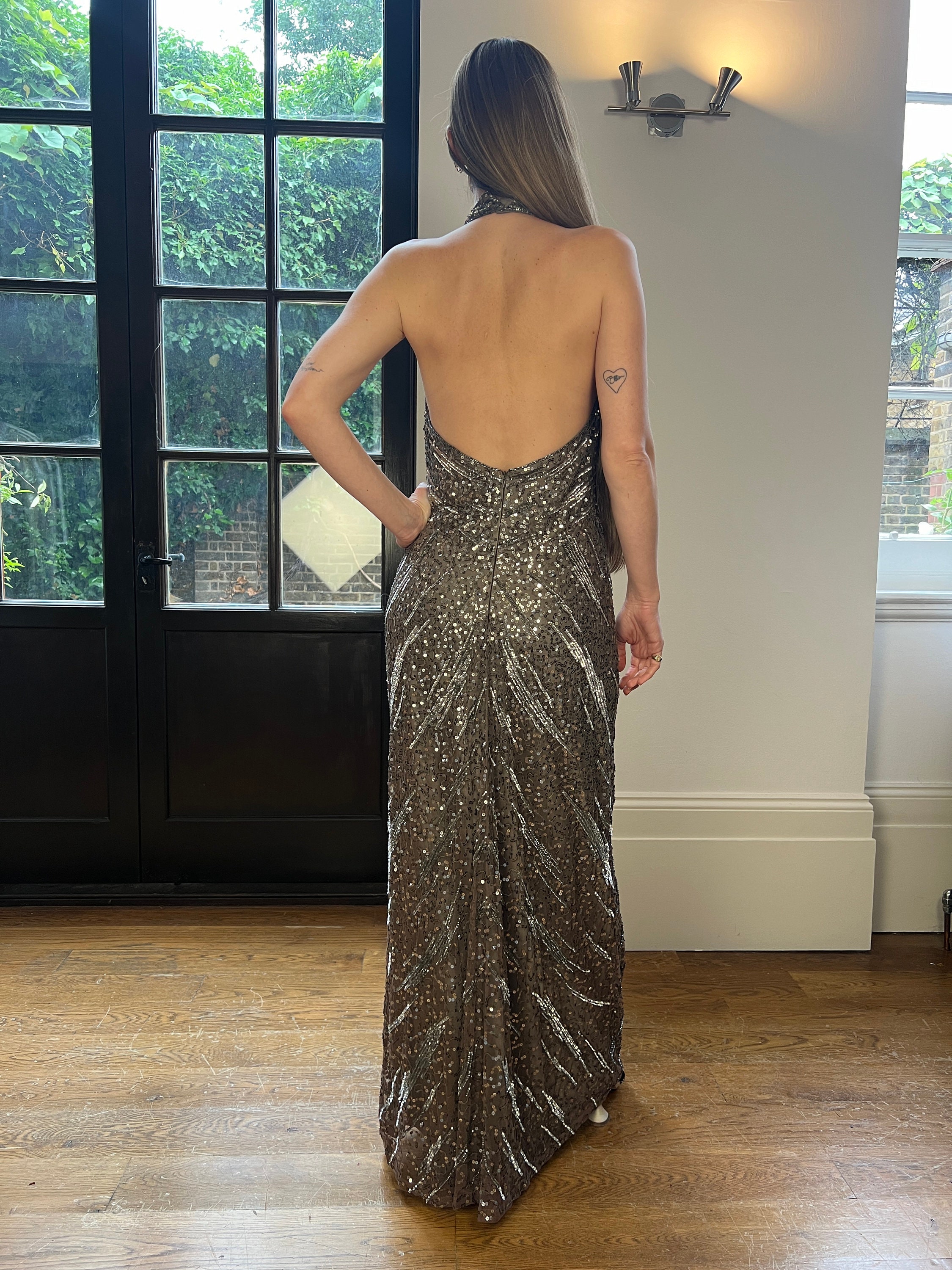 2000s Max Mara Silver Sequin Halter Neck Dress - Etsy