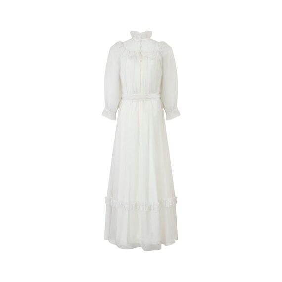 1970s Vera Mont White Georgette Maxi Dress - image 3