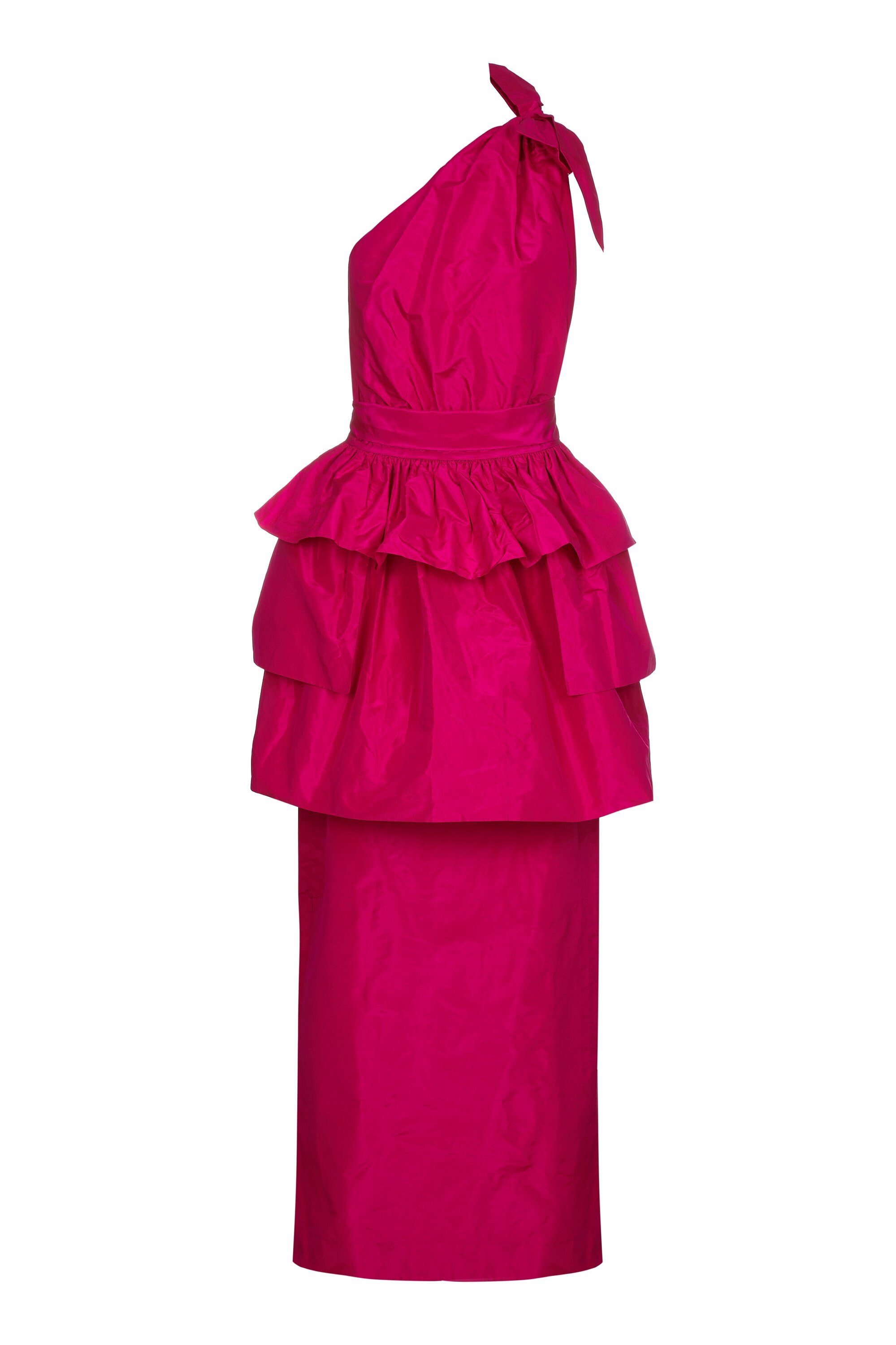 Image of S Hot Pink Lanvin One Shoulder Dress With Peplum Size
