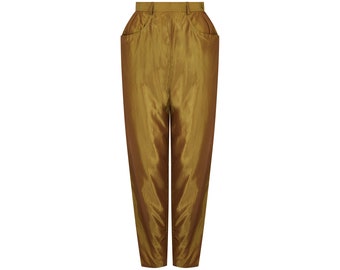 1992 Yves Saint Laurent Runway Documented Irridescent Green Silk Trousers