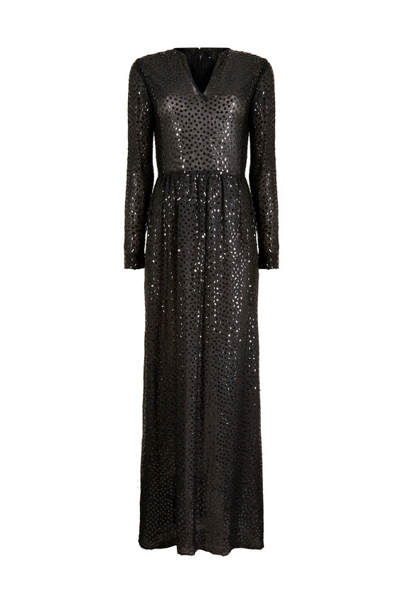 1970s Morty Sussman For Mollie Parnis Black Sequinned Dress