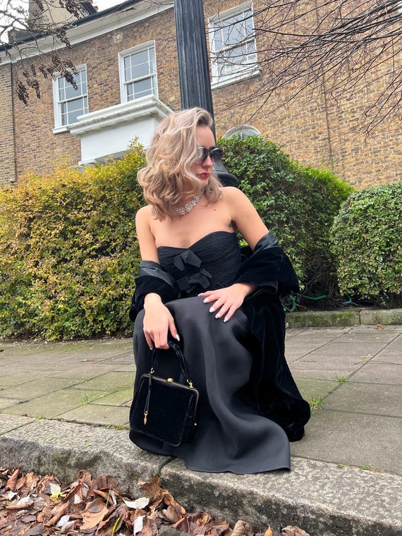 1987 Yves Saint Laurent Strapless Black Column Dress - Etsy 1987 Yves Saint Laurent Strapless Black Column Dress - Etsy