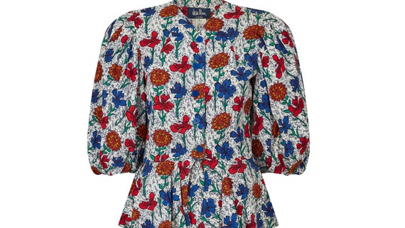 1980s Jean Muir Floral Cotton Peplum Skirt Suit - image 5