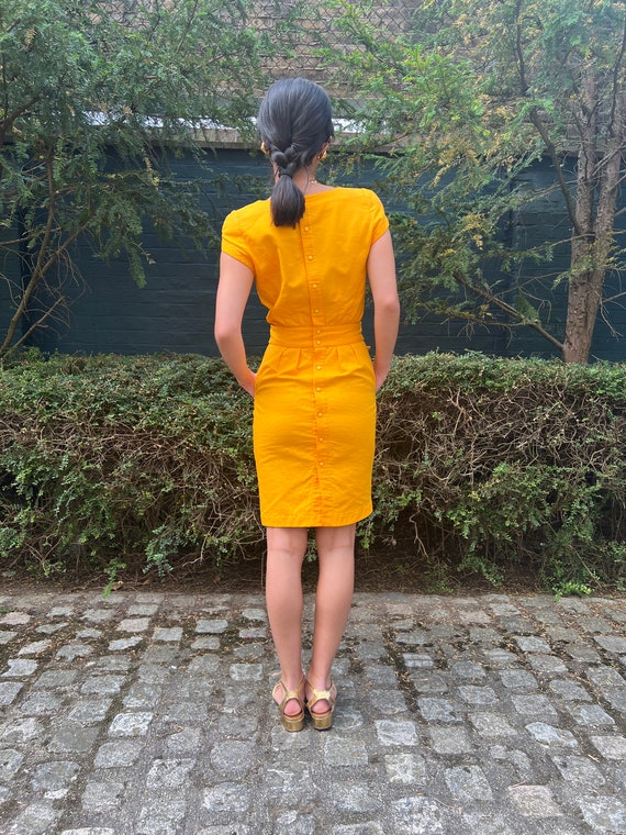 1990s Thierry Mugler Yellow Textured Cotton Dress