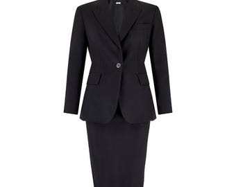 Traje de falda de lana negro de un solo botón de Yves Saint Laurent de la década de 1990