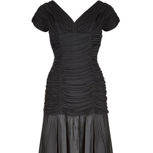 1950s Ceil Chapman Black Taffeta and Ruched Silk Jersey Dress image 5
