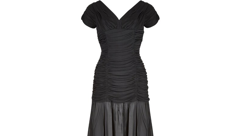 1950s Ceil Chapman Black Taffeta and Ruched Silk Jersey Dress image 5