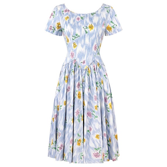 1950s Sambo Fashions Cotton Floral Print Dress Wit