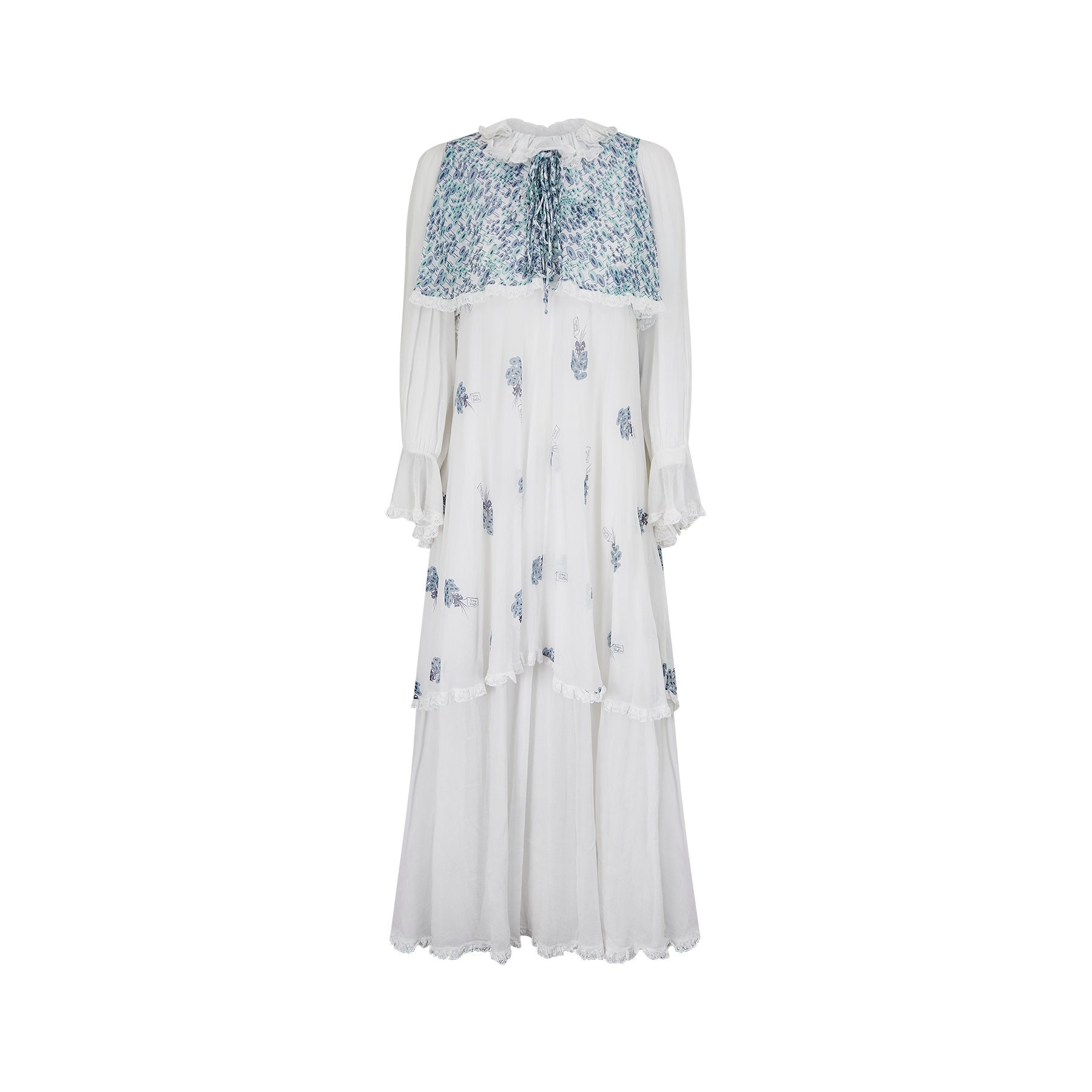 1970s Gina Fratini White and Blue Floral Cotton Maxi Dress - Etsy