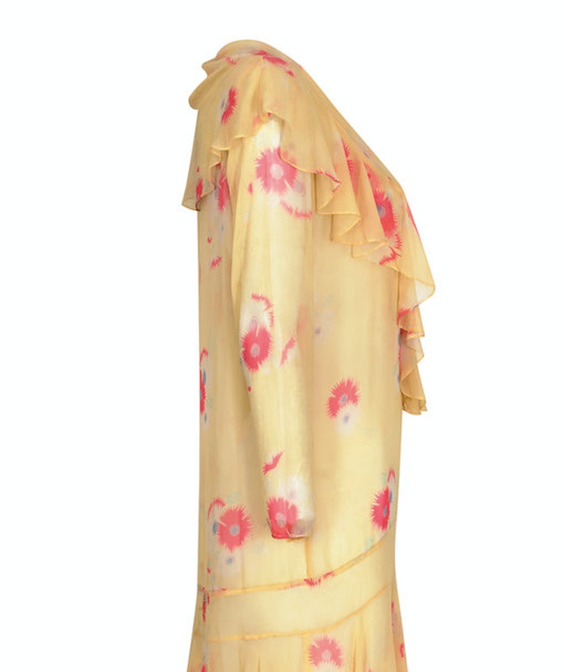 1920s Yellow Chiffon Floral Dress - Etsy UK