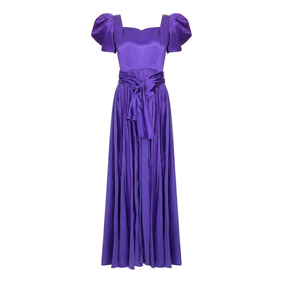 1940s Haute Couture Purple Satin Chiffon Dress UK