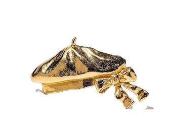 1980s Chanel Gold Beret Brooch With Bow