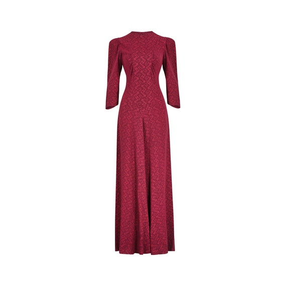 1930s or 1940s Floral Burgundy Crepe Dress - image 1