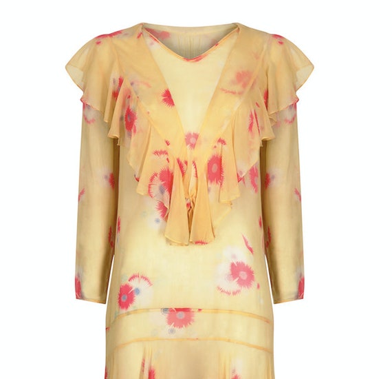 1920s Yellow Chiffon Floral Dress - image 5