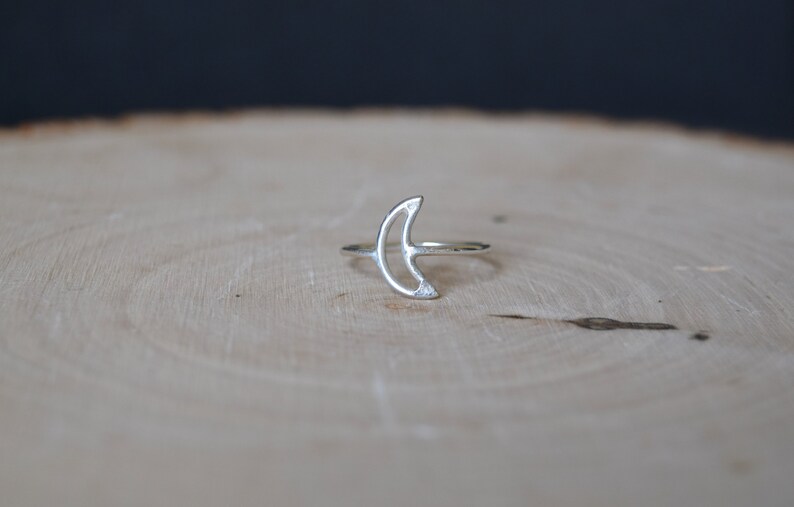 Minimalist Boho Sterling Silver Crescent Moon Ring Stacking Ring